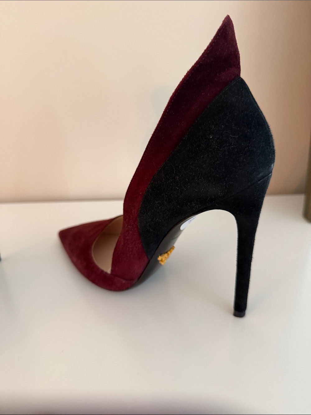 Prada Burgundy and Black Suede Pointed Stiletto Pumps - Picture 3 of 6